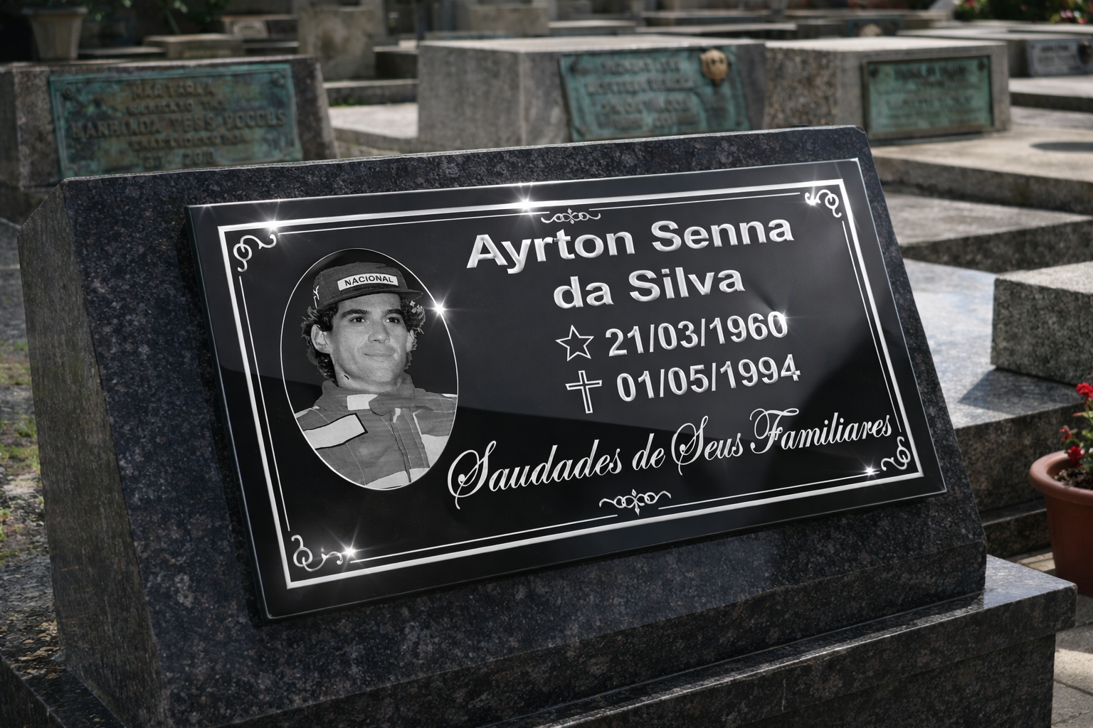 Placa ACM c/ Foto instalada no cemitério